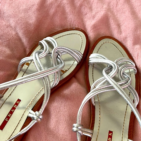 PRADA Metallic Silver Twist Flat Sandals - Picture 5 of 6